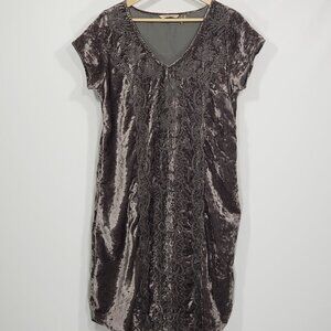 Soft Surroundings  Taupe Velvet Embroidered V-neck Dress  Medium